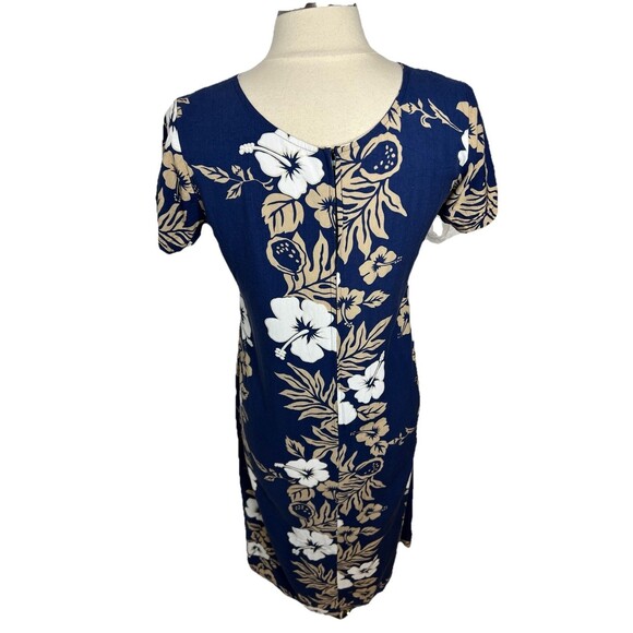 HAWAIIAN RESERVE COLLECTION Long Dress Hibiscus Floral Palm Leaves S Vintage Zip - Picture 9 of 10